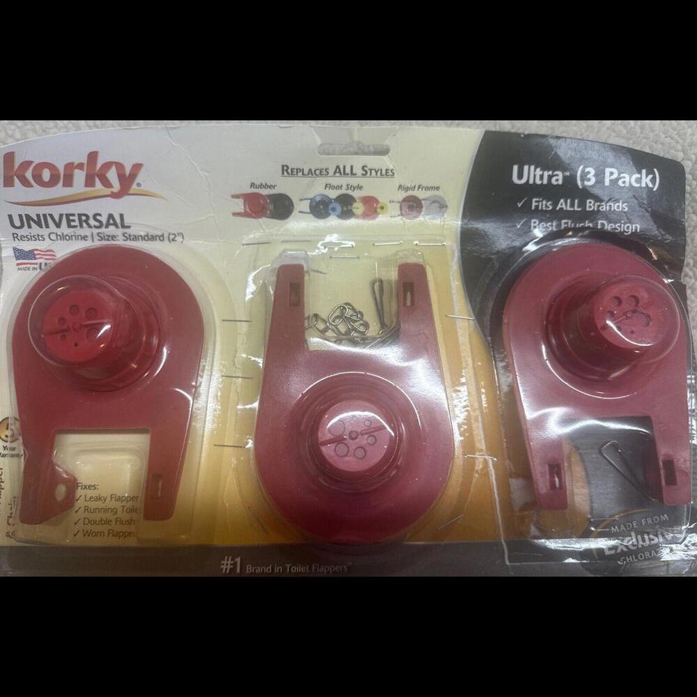 Korky Flapper Universal Fit Red Rubber With Chain Seals For Toilet Tank 3-Pack